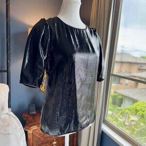 See By Chloe Black Shiny Metallic Short Sleeved Top